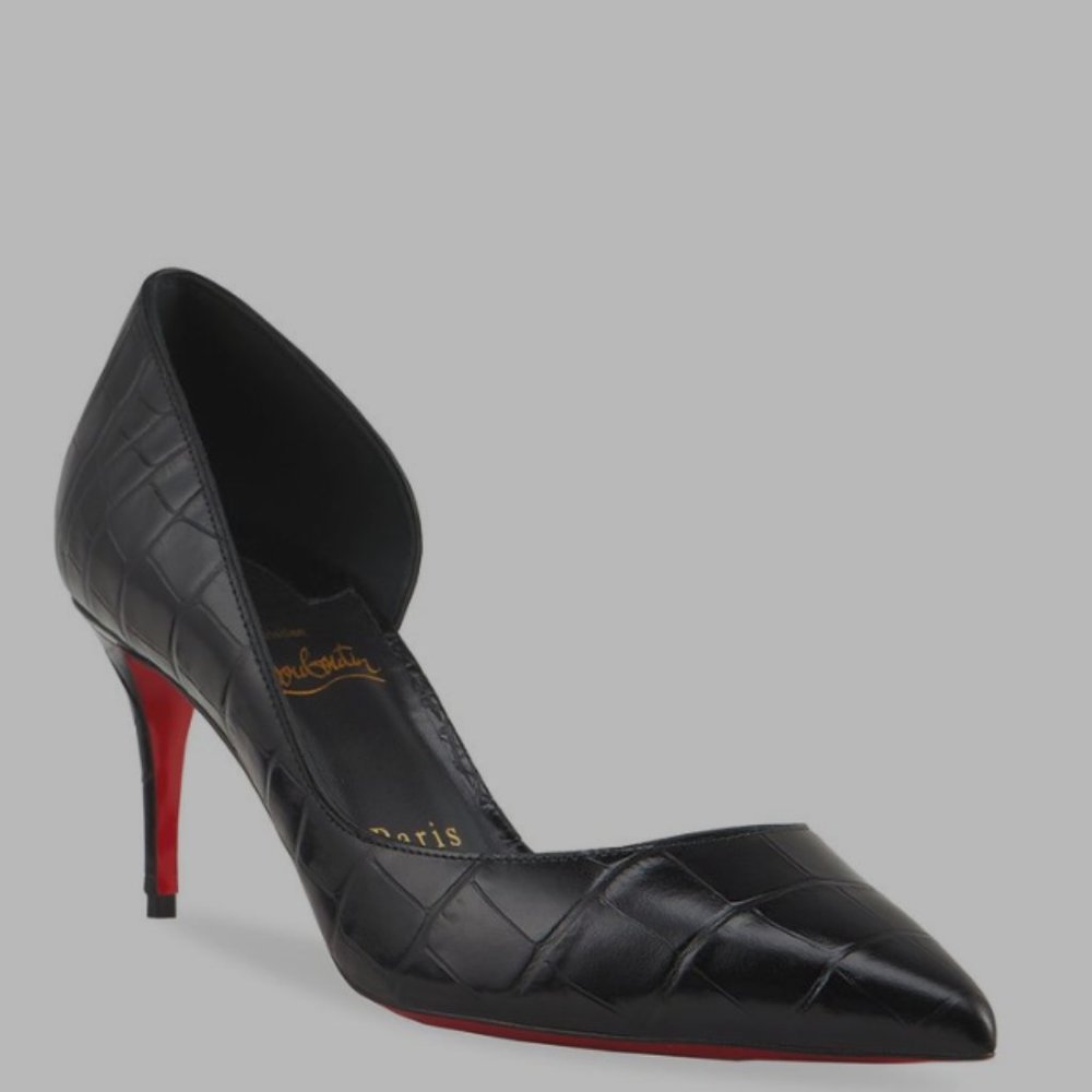 CHRISTIAN LOUBOUTIN  Iriza Croc Embossed Half D'orsay Pump, 70 mm, Black, US 9